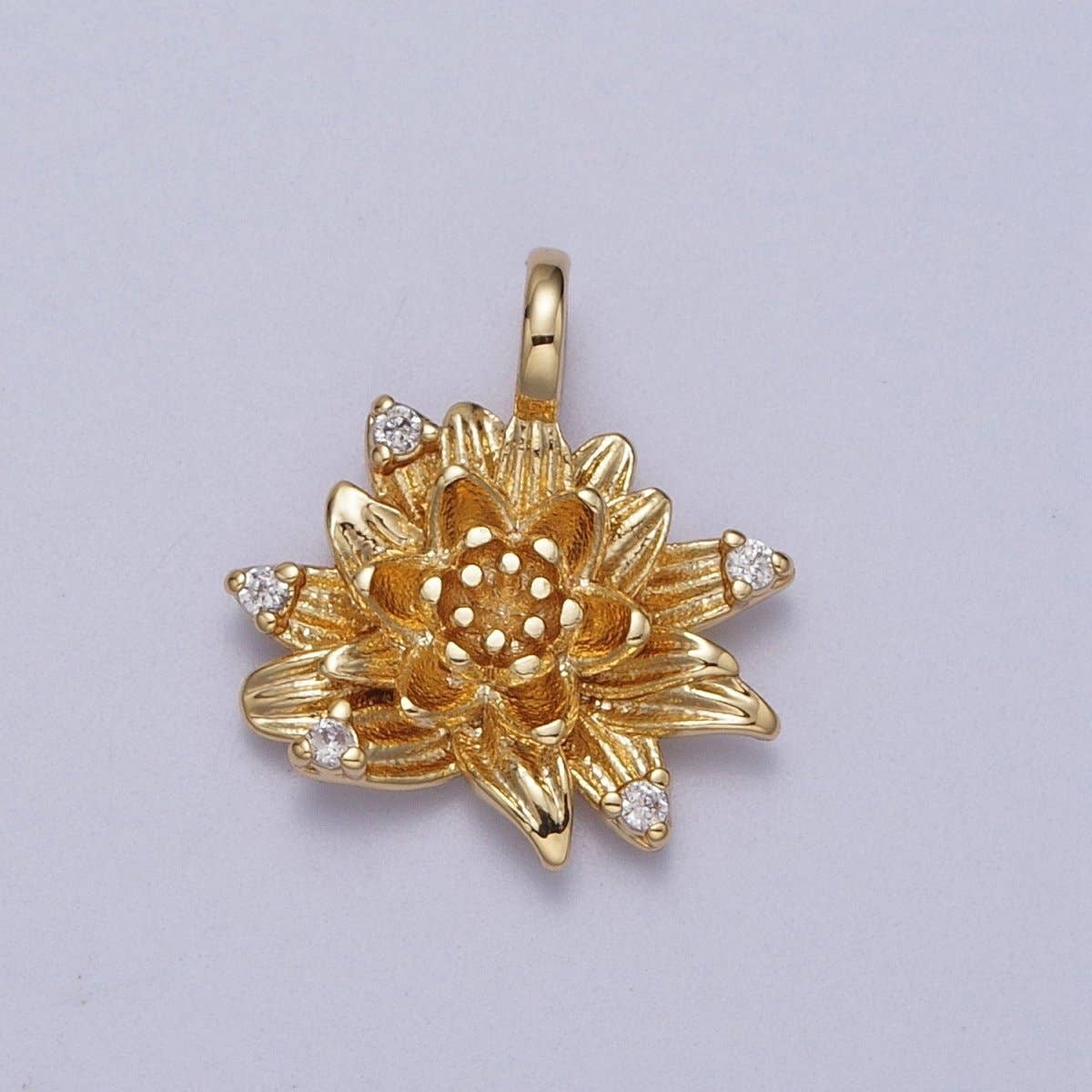 Micro Paved CZ Botanic Garden Birth Flower Gold Charm H-011 H-026 - H-032 H-038 H-040 H-041: December - Narcissus