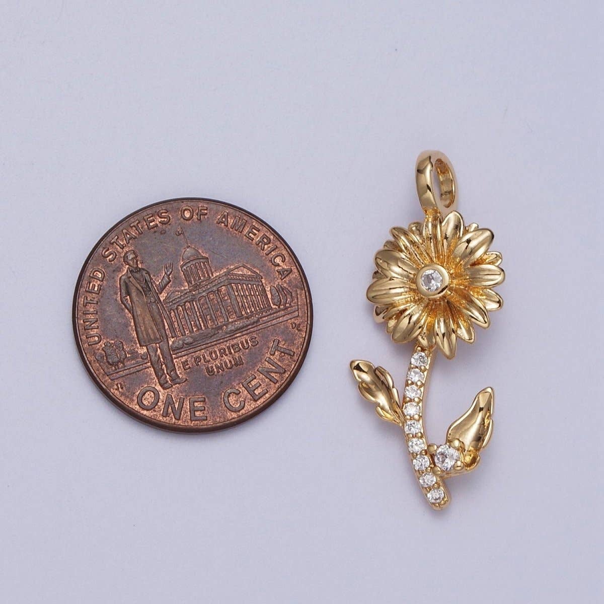 Micro Paved CZ Botanic Garden Birth Flower Gold Charm H-011 H-026 - H-032 H-038 H-040 H-041: June - Rose