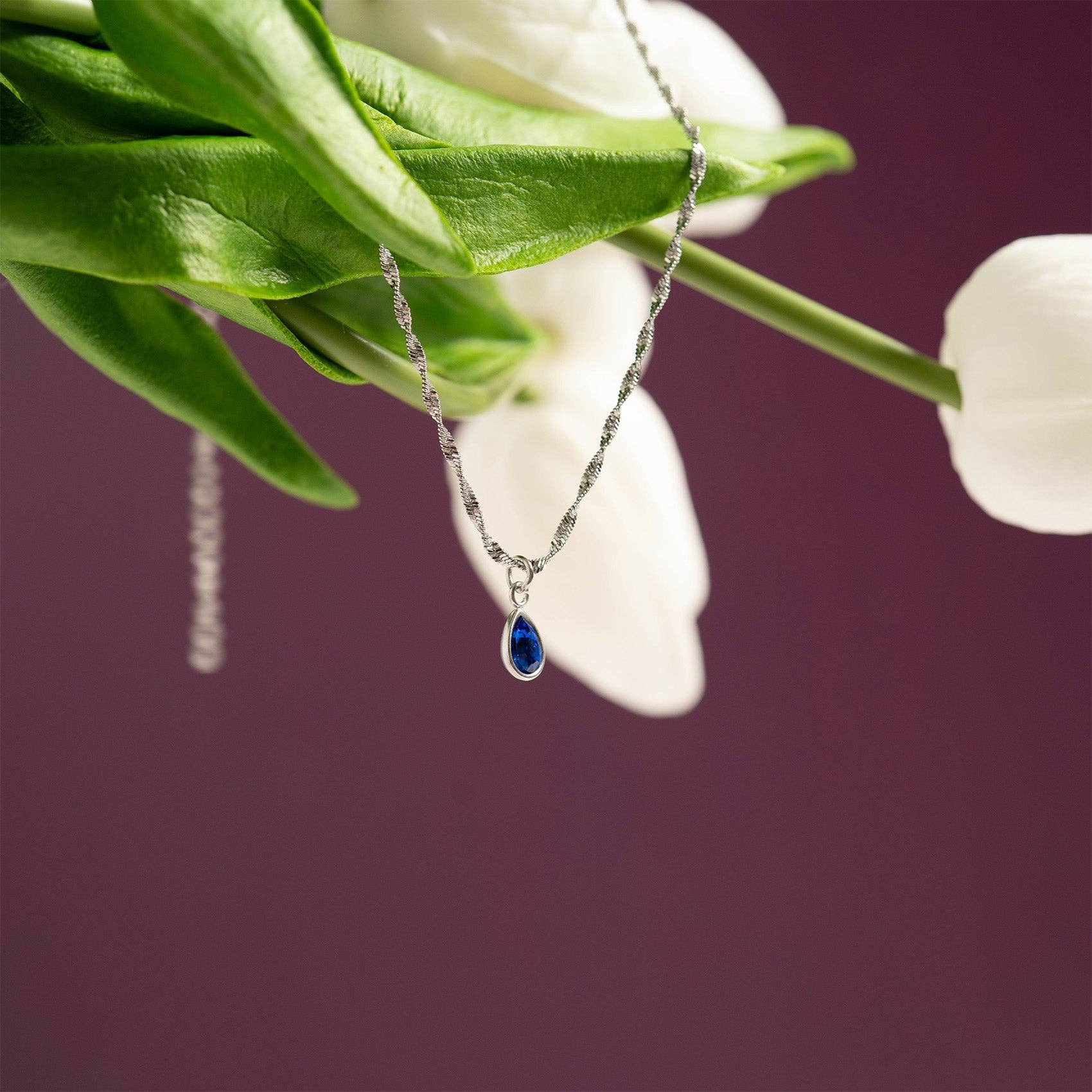 Stainless Steel Teardrop Birthstone Charm: March