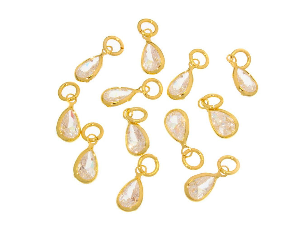 18k Gold Tear Drop Dainty Charm with Brilliant CZ, CPG2484: 10pcs
