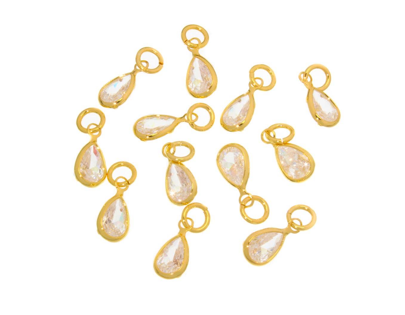 18k Gold Tear Drop Dainty Charm with Brilliant CZ, CPG2484: 10pcs