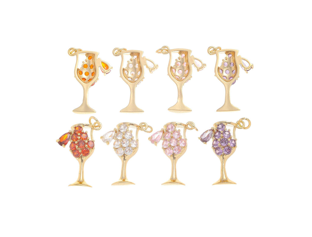 Gold Party Drink & Wine Glass Charms with Crystals CPG1454: #02 clear white / 5pcs