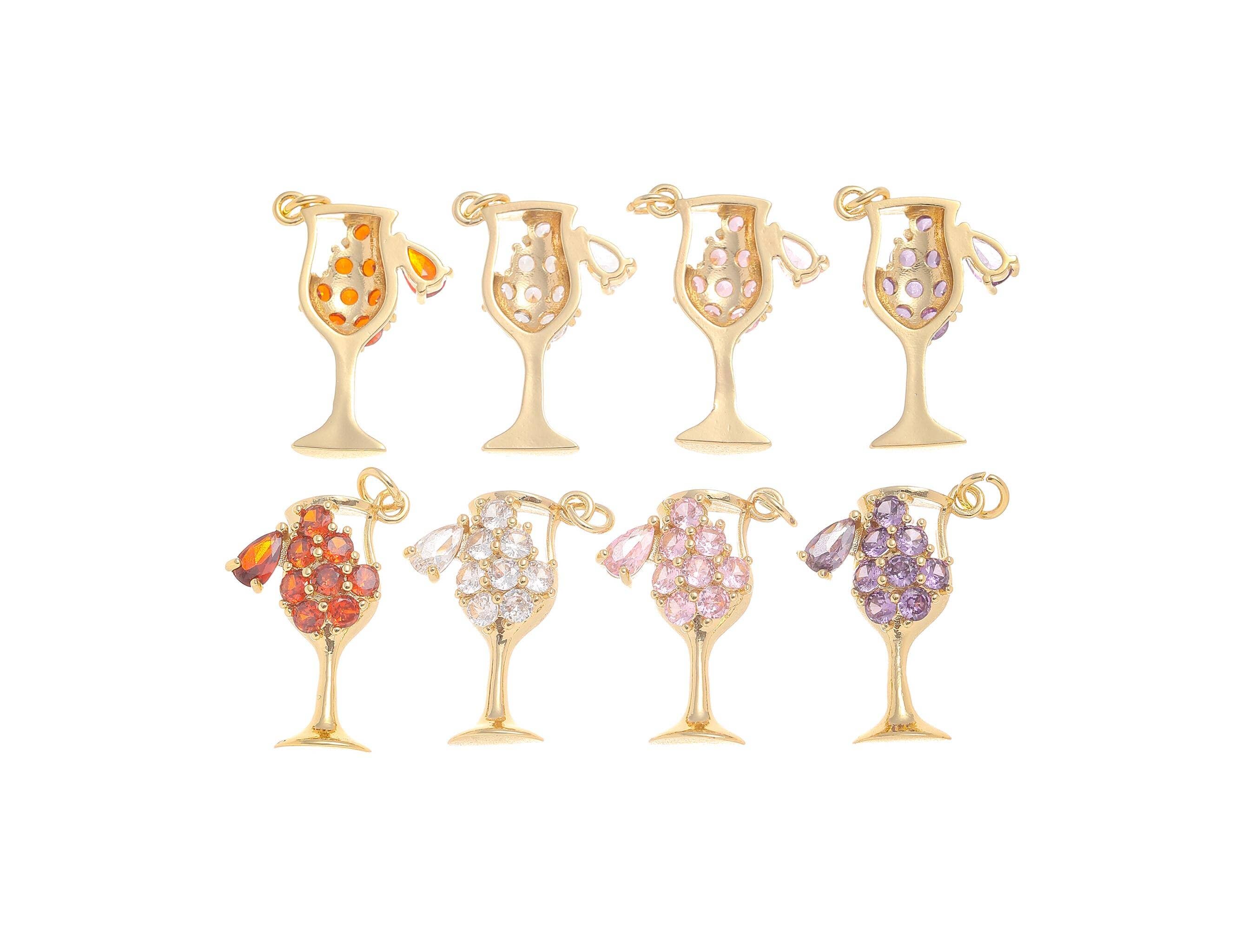Gold Party Drink & Wine Glass Charms with Crystals CPG1454: #02 clear white / 5pcs