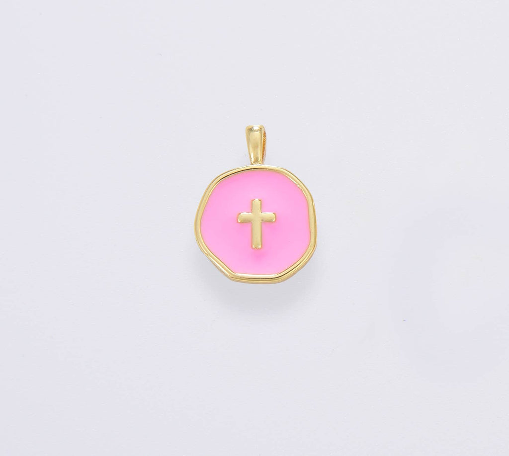 Dainty Enamel Cross Medallion Charm in Gold Filled, CP1674: #02 White