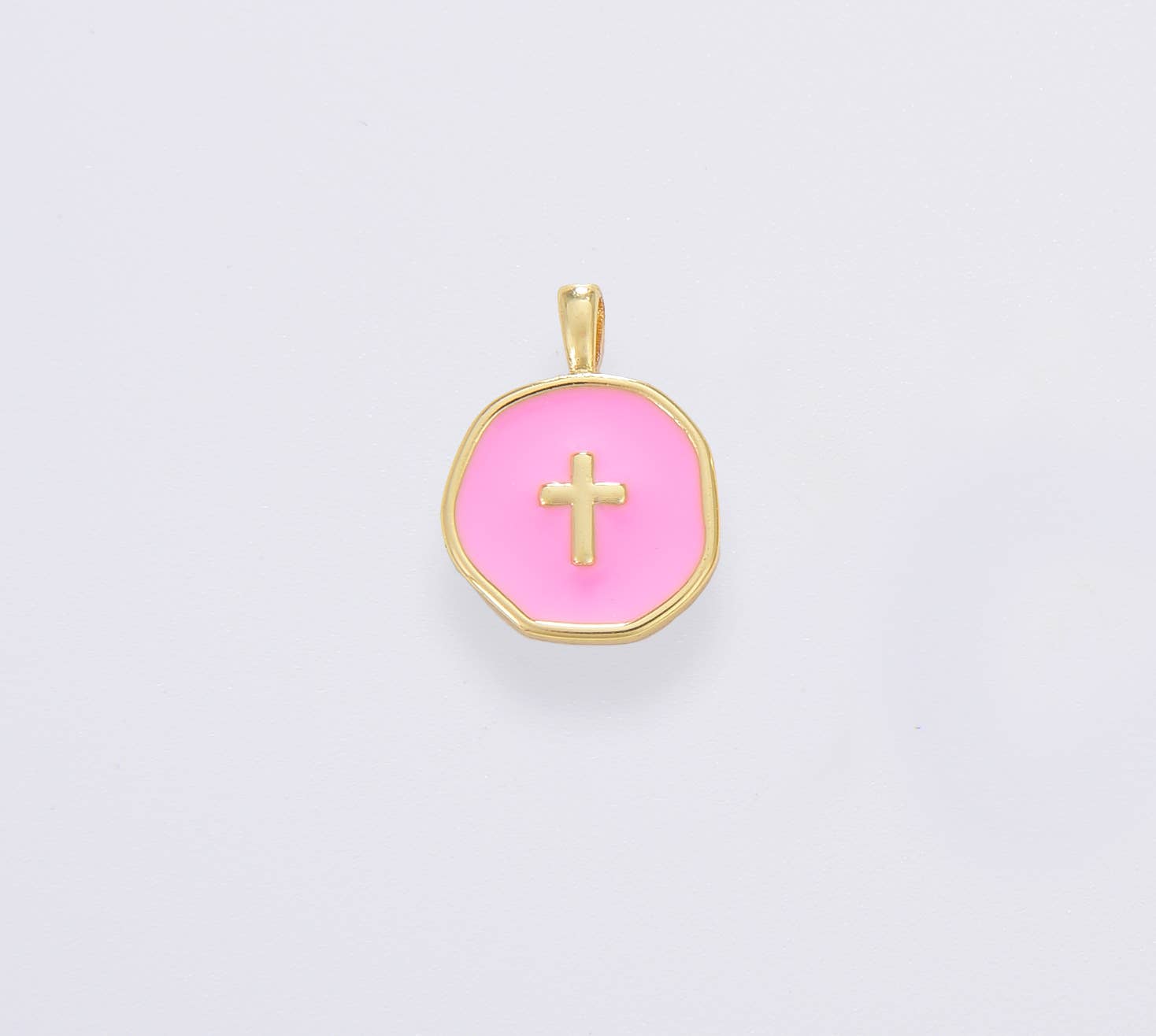 Dainty Enamel Cross Medallion Charm in Gold Filled, CP1674: #02 White