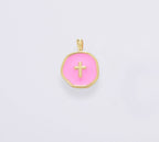 Dainty Enamel Cross Medallion Charm in Gold Filled, CP1674: #04 Light Blue