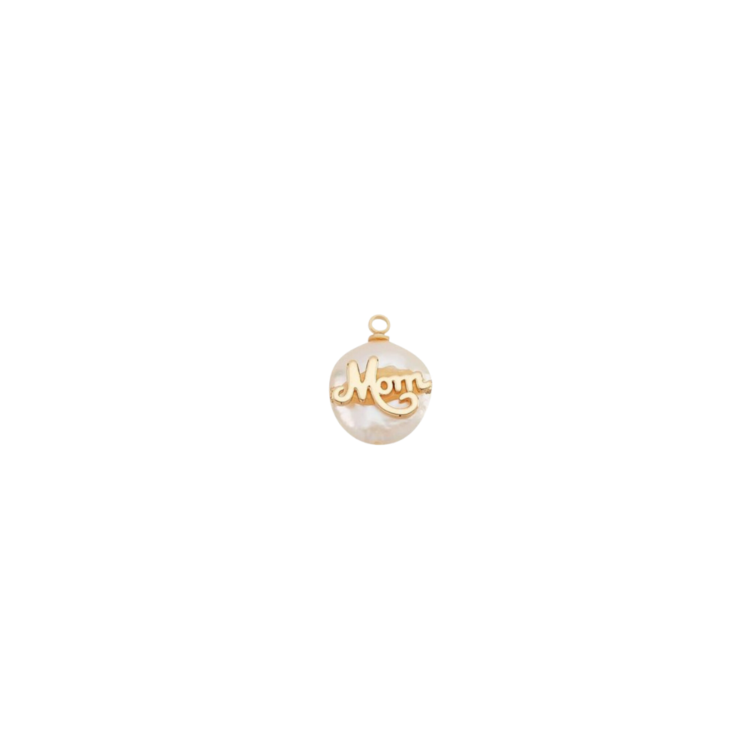 Gold Pearl Mom Charm: Heart with "Mom"
