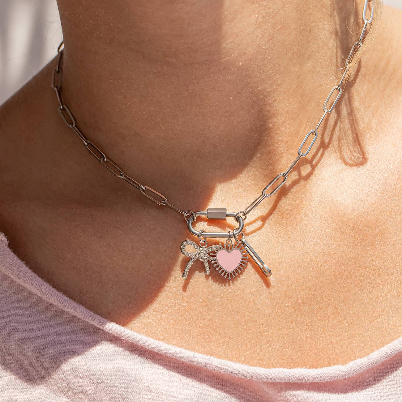 Silver Paperclip Carabiner Necklace
