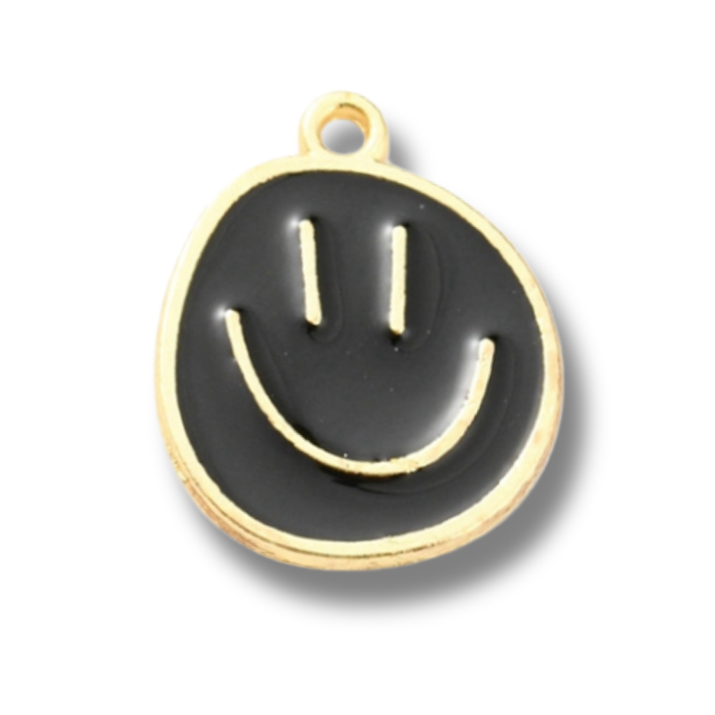 Smiley Happy Face Gold Charm: White