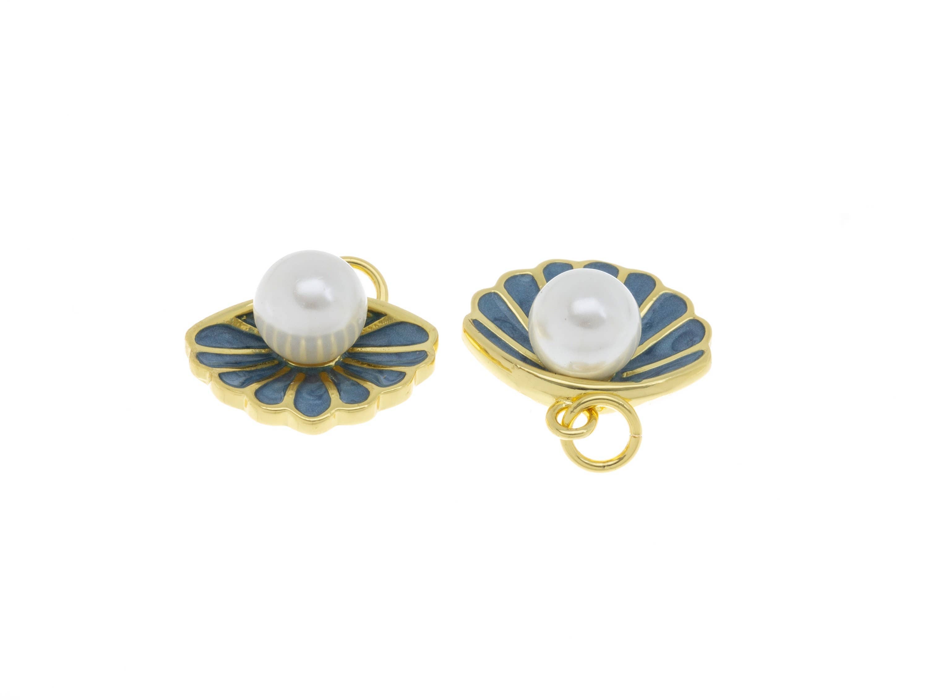 Gold Or Silver Pearl and Oyster Shell Dainty Charm CPG1081: Gold / 3pcs