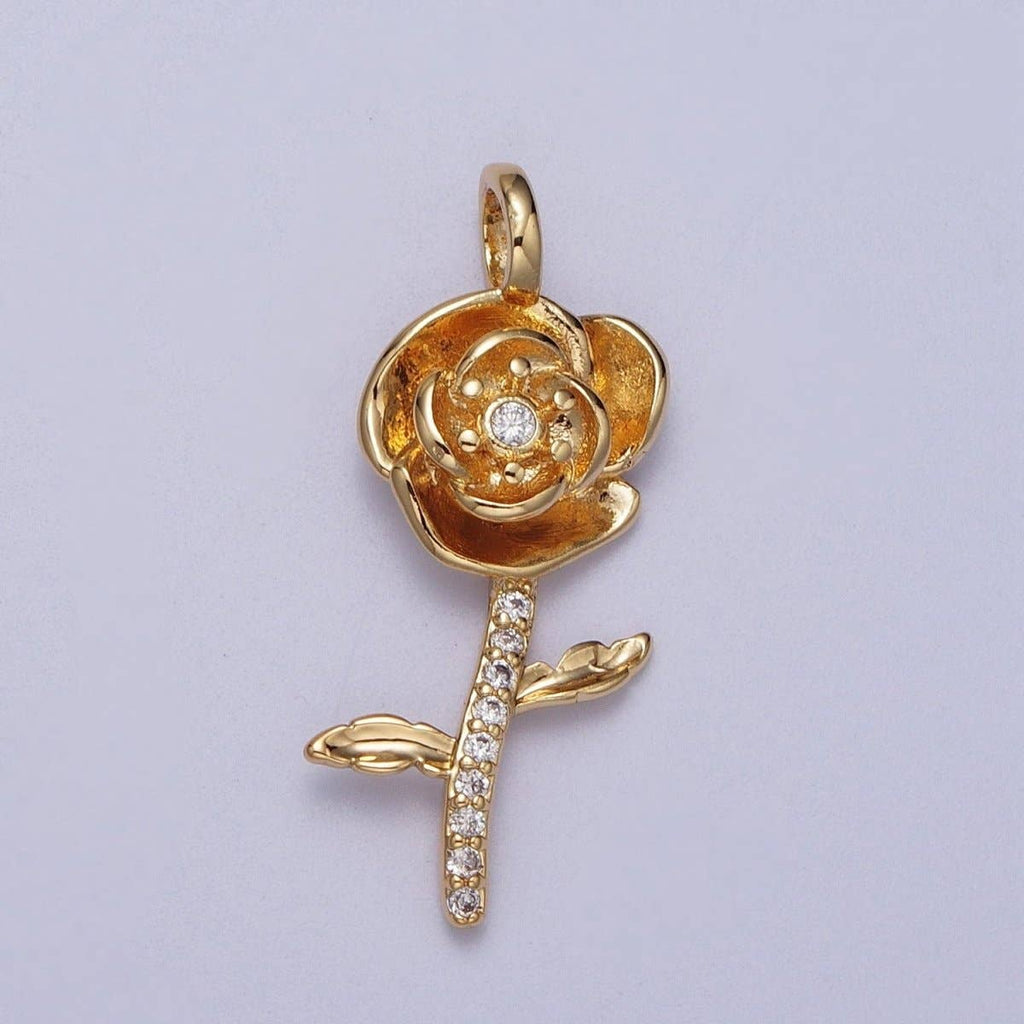 Micro Paved CZ Botanic Garden Birth Flower Gold Charm H-011 H-026 - H-032 H-038 H-040 H-041: May - Lily of the Valley