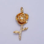 Micro Paved CZ Botanic Garden Birth Flower Gold Charm H-011 H-026 - H-032 H-038 H-040 H-041: January - Carnation