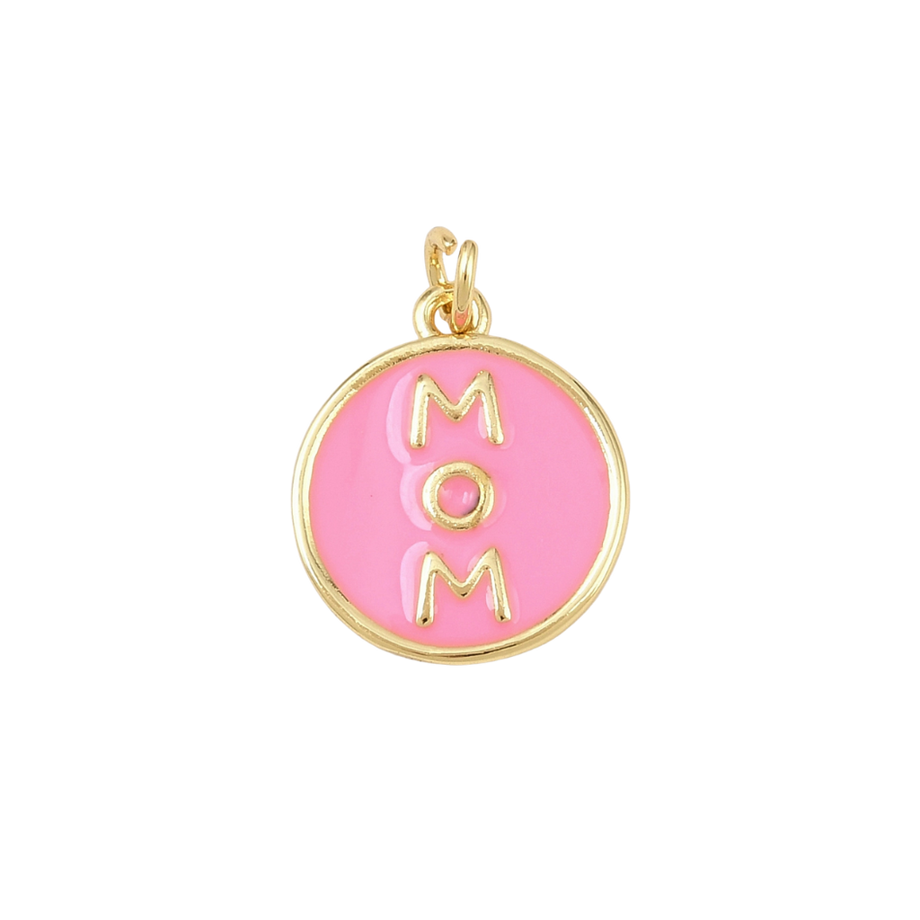 Gold Cherished "Mom" Pink Charm