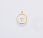Dainty Enamel Cross Medallion Charm in Gold Filled, CP1674: #02 White