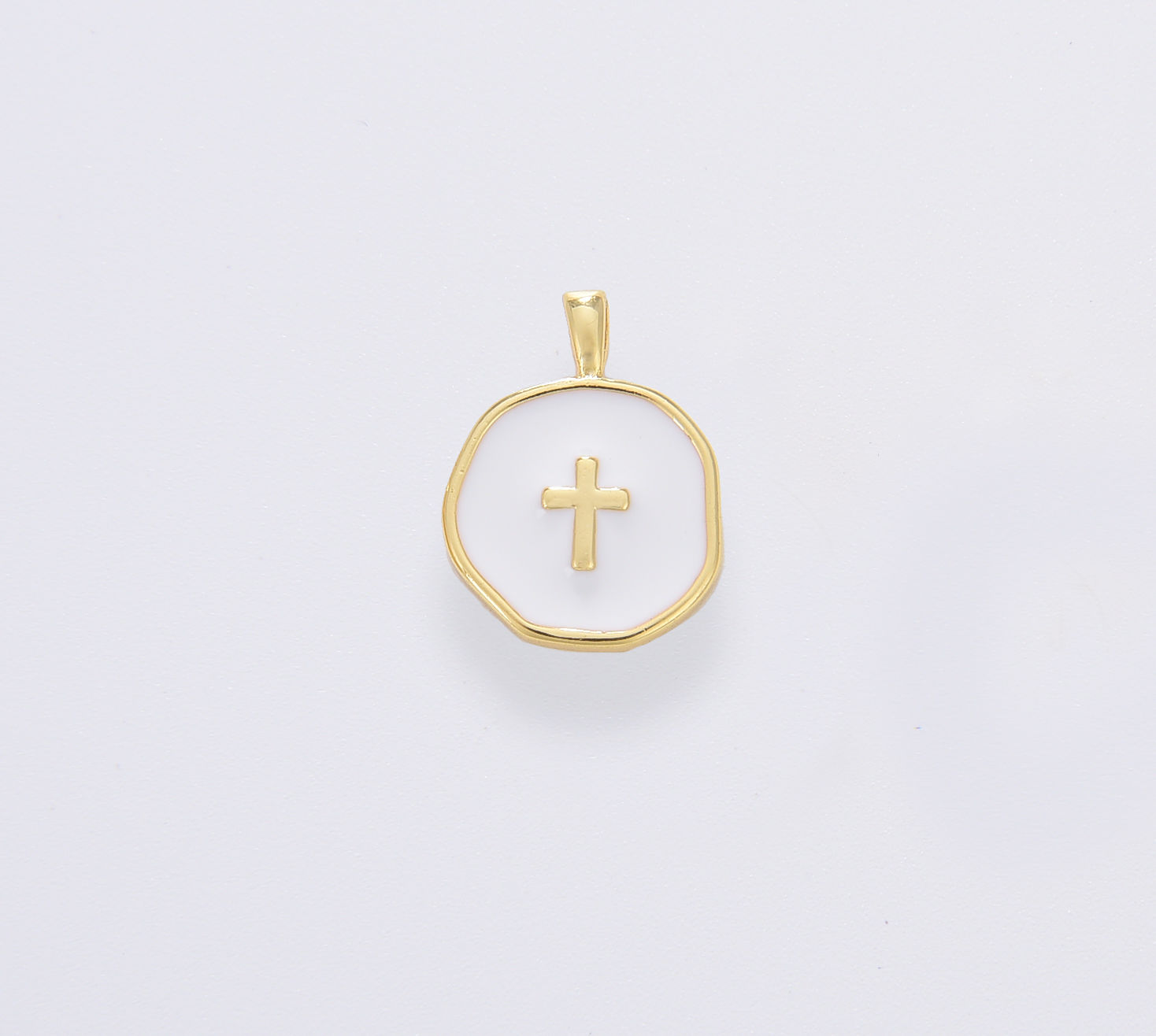Dainty Enamel Cross Medallion Charm in Gold Filled, CP1674: #04 Light Blue