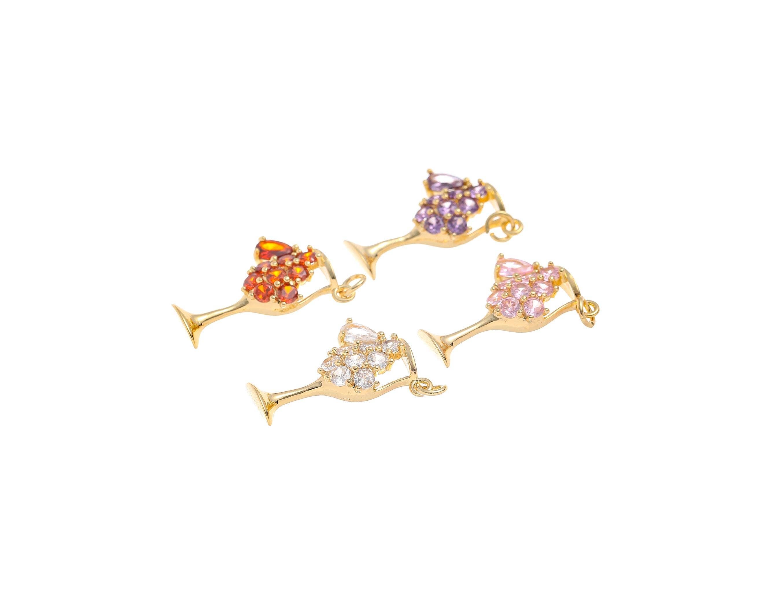 Gold Party Drink & Wine Glass Charms with Crystals CPG1454: #02 clear white / 5pcs