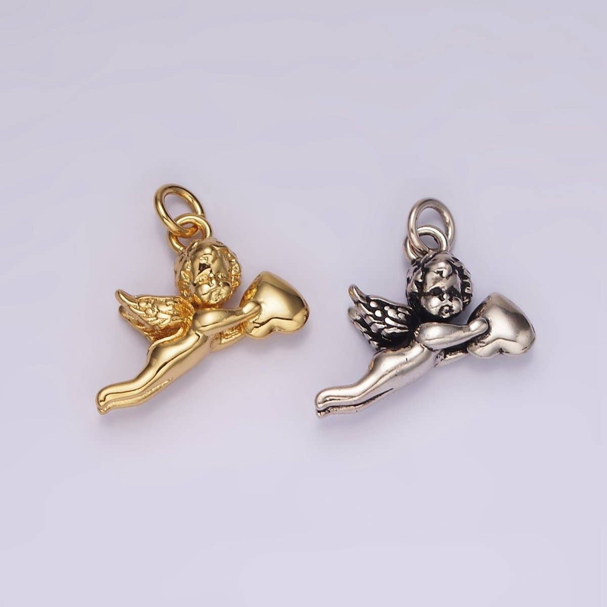 14K Gold Filed Cherub Baby Angel Heart Puffed Mini Charm in Gold & Silver | AG592: Gold