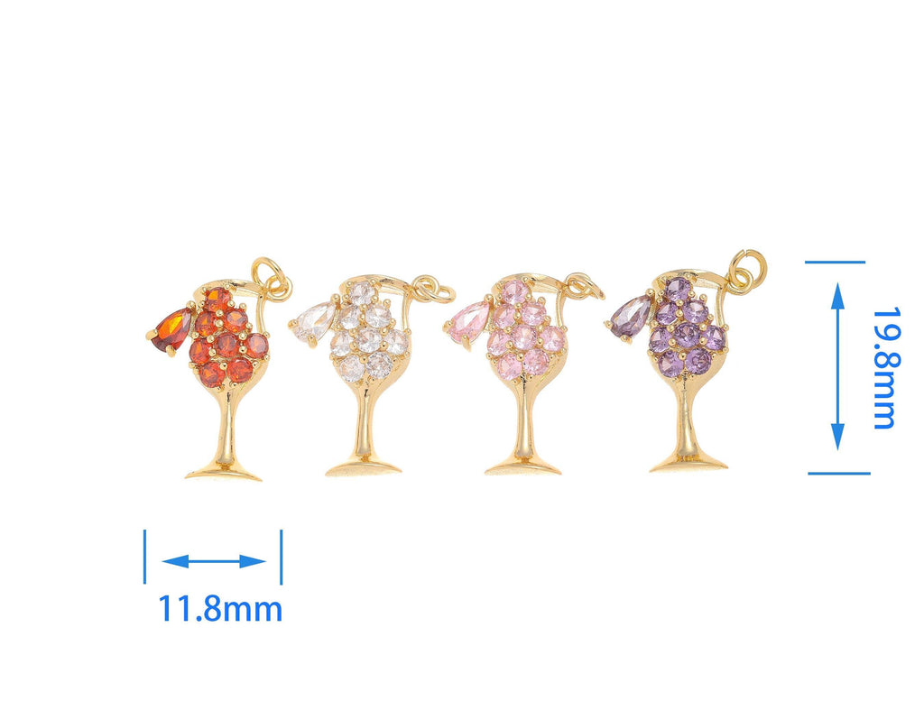 Gold Party Drink & Wine Glass Charms with Crystals CPG1454: #01 vermilion/orange / 5pcs