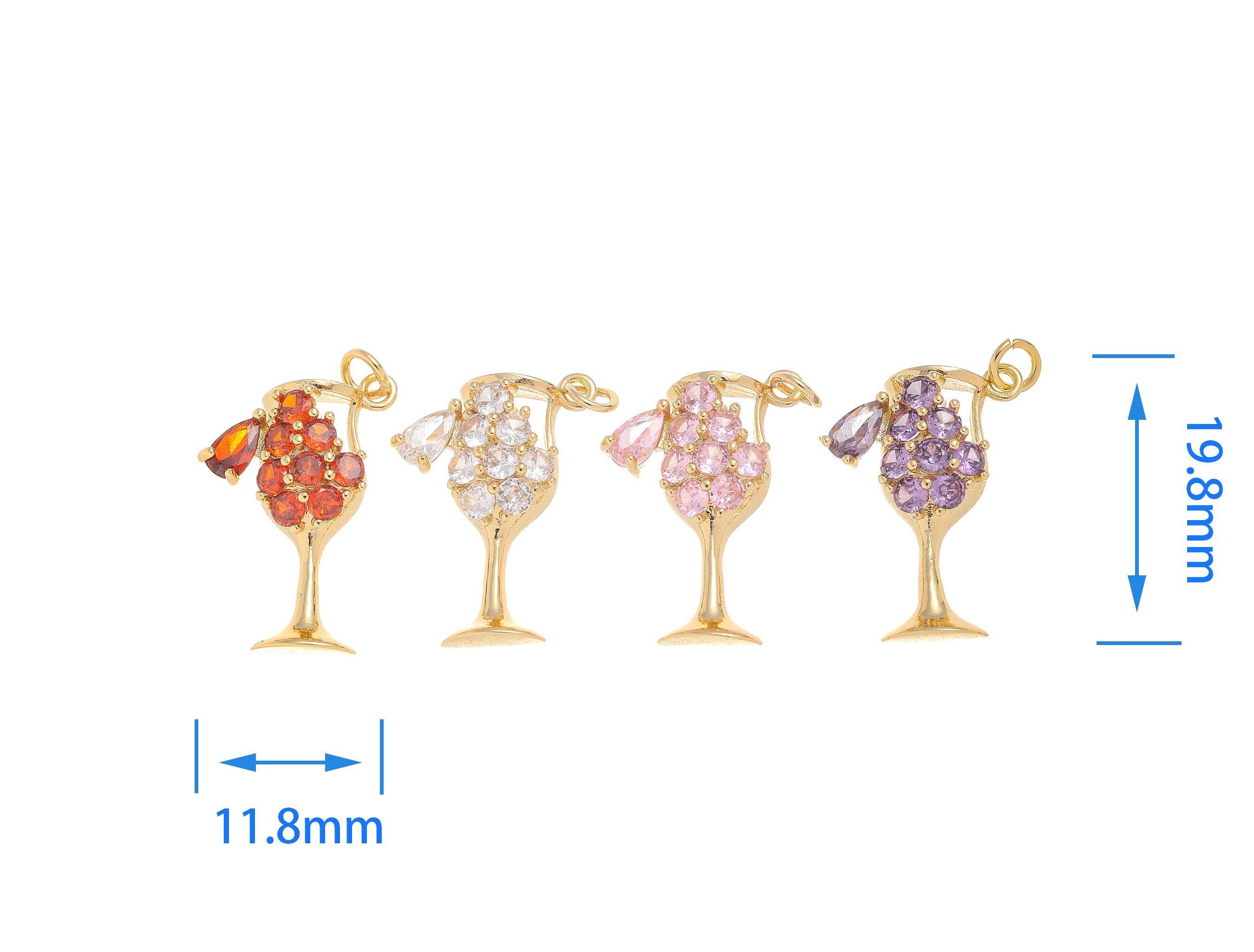 Gold Party Drink & Wine Glass Charms with Crystals CPG1454: #01 vermilion/orange / 5pcs