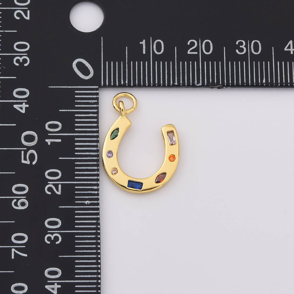 Gold Horseshoe Charm with Rainbow Gemstone, CP2225