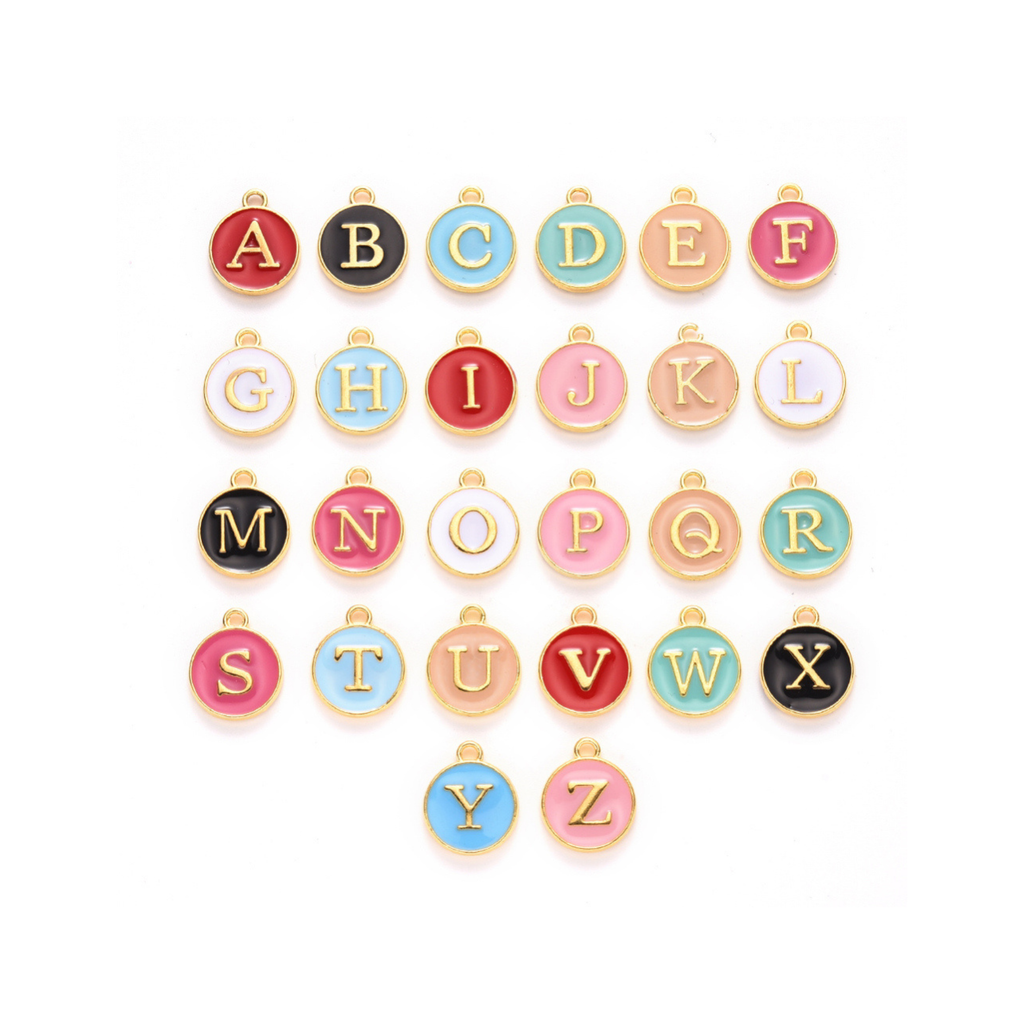 Gold Alloy Colorful Round Initial Letter Charm Full Set