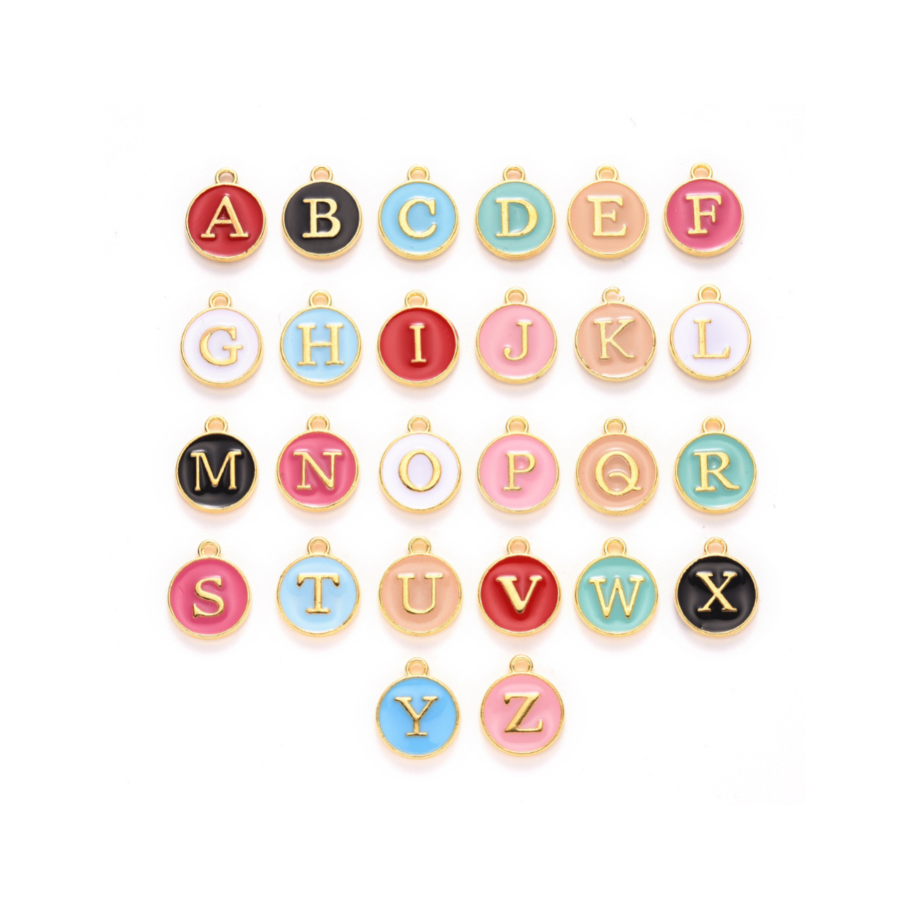 Gold Alloy Colorful Round Initial Letter Charm Full Set