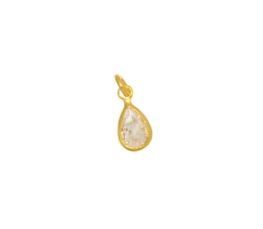 18k Gold Tear Drop Dainty Charm with Brilliant CZ, CPG2484: 10pcs