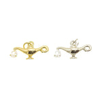 18k Gold CZ Genie Lamp Charm with Clear CZ Dangle: Gold / 5 pieces