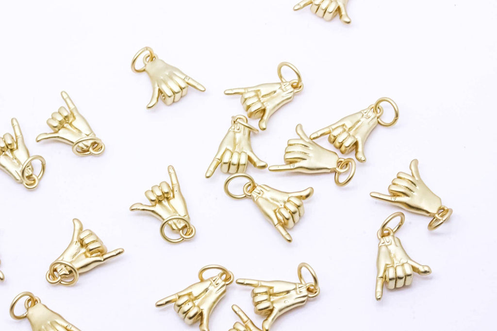 Matte Gold/Silver Shaka Hand Sign Charm, CPS105,CPG105: Gold / 6pcs