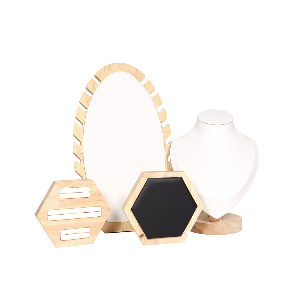 Natural Wood & Leather Necklace Display: White / Small
