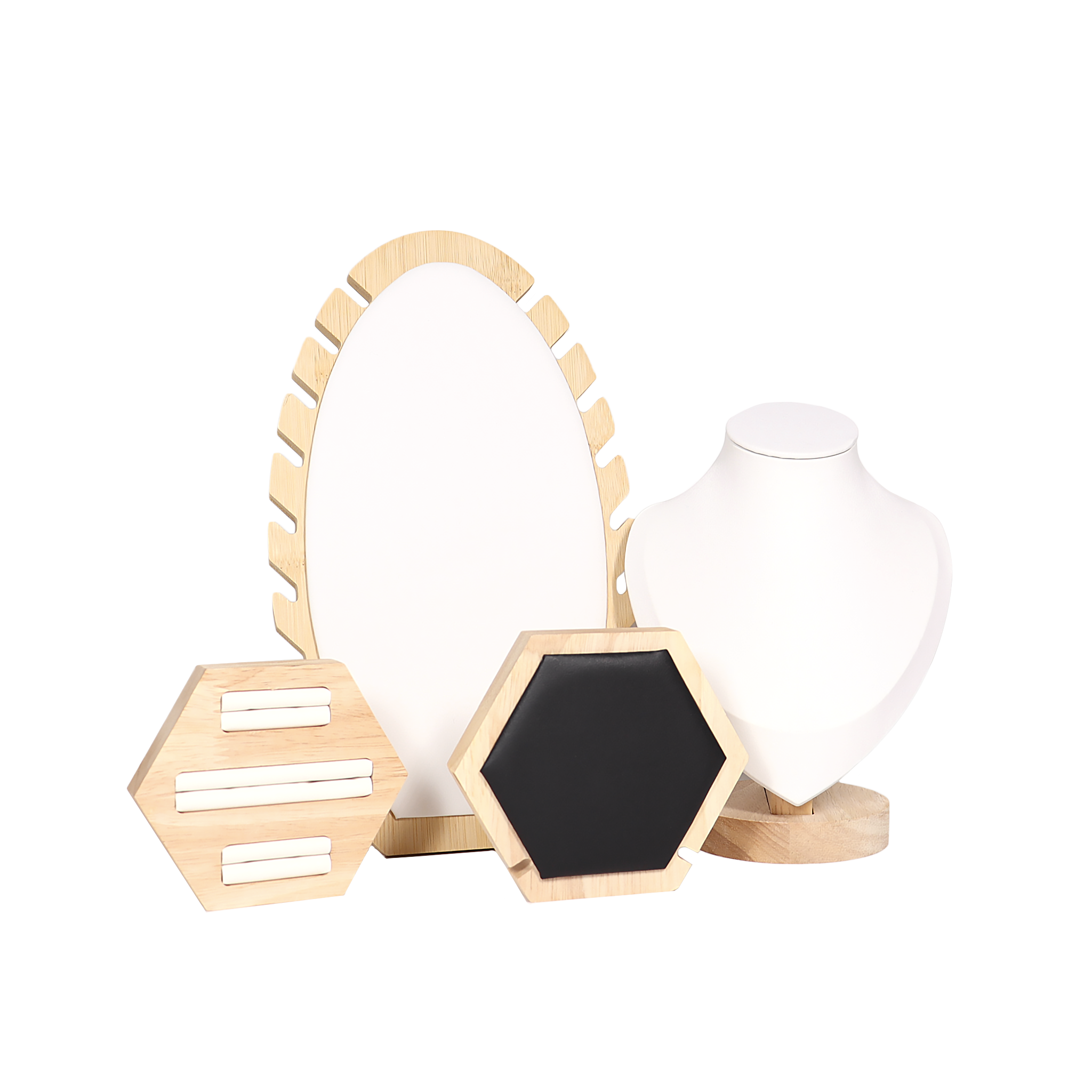 Natural Wood & Leather Necklace Display: White / Large