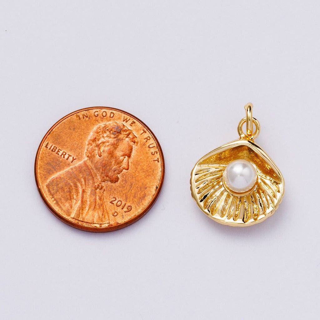 24K Gold Filled 16mm Shell Pearl Scallop Clam Sea Charm | CHARMS-00448