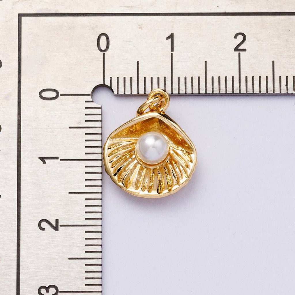 24K Gold Filled 16mm Shell Pearl Scallop Clam Sea Charm | CHARMS-00448