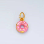 24K Gold Filled Pink Glazed Sprinkle Donut Dessert Enamel Charm | M152