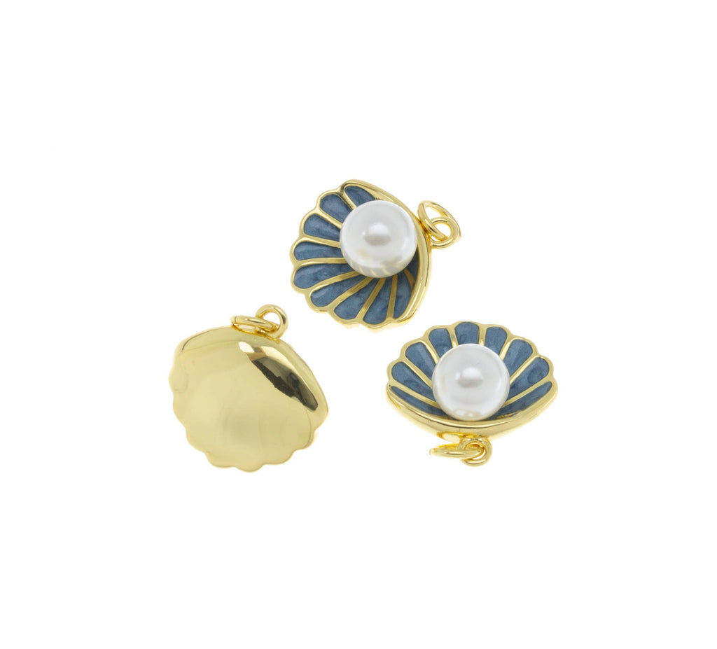 Gold Or Silver Pearl and Oyster Shell Dainty Charm CPG1081: Gold / 3pcs
