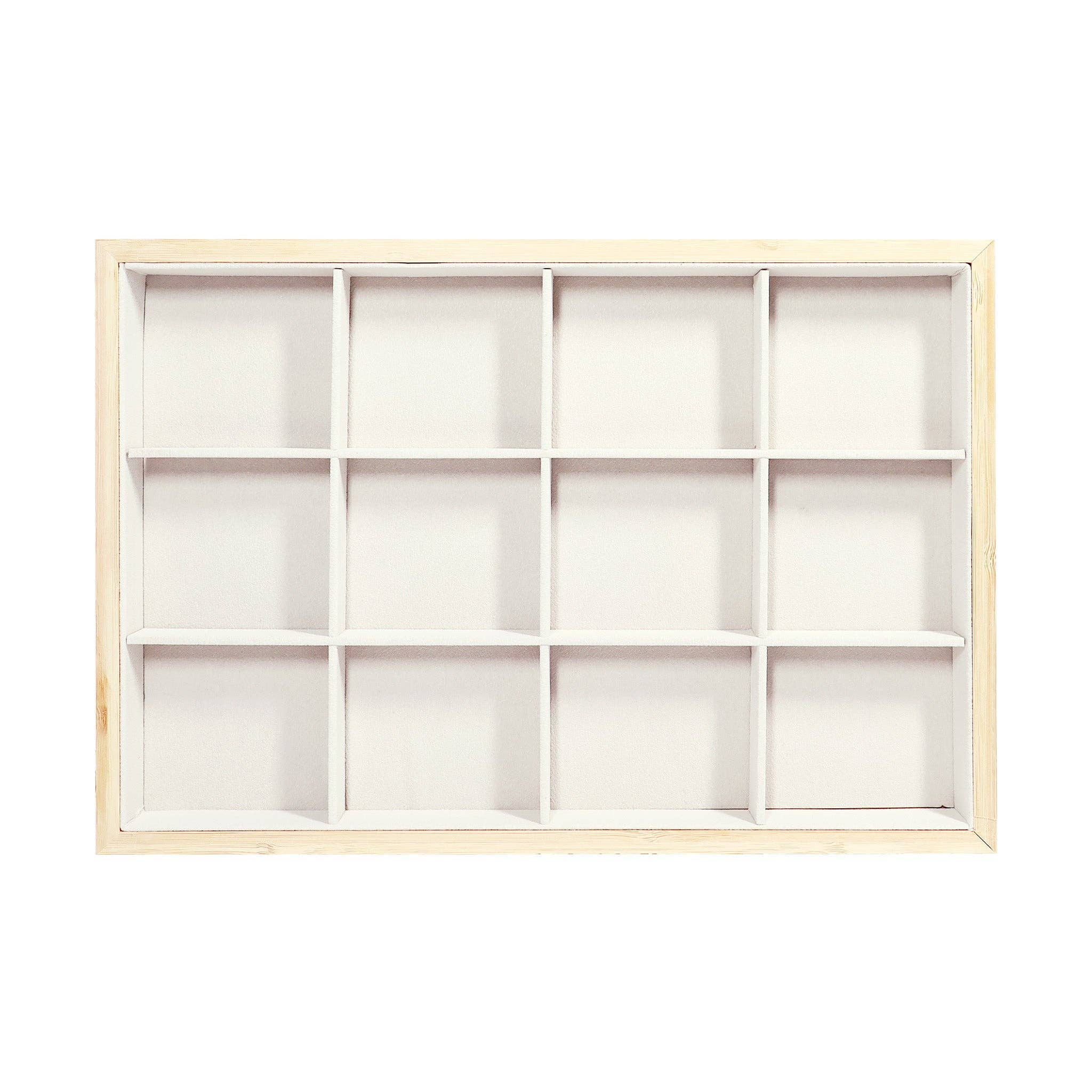 Natural Wood & Suede 12 Unit Jewelry Tray Display