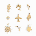 18K Gold PVD Stainless Steel Vacation Charm Set (9pc): Gold