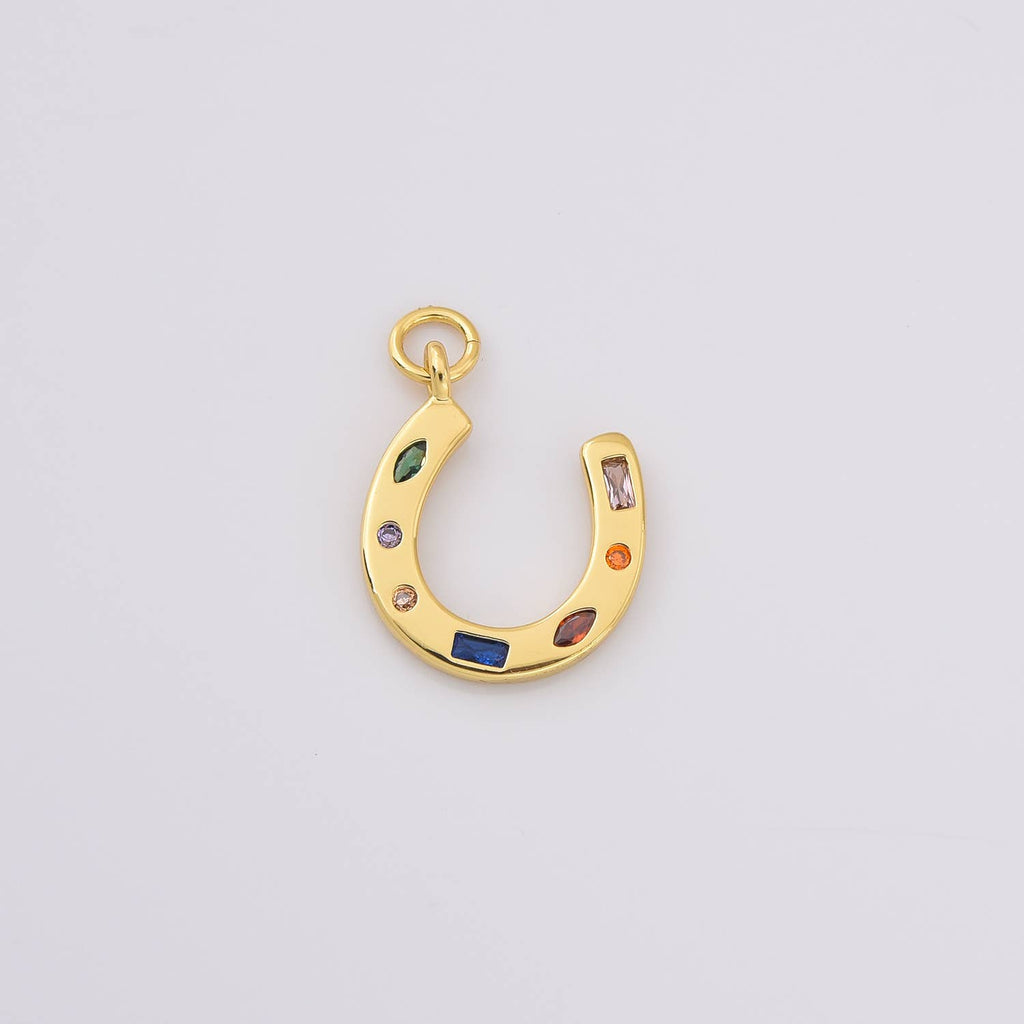 Gold Horseshoe Charm with Rainbow Gemstone, CP2225