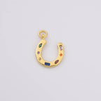 Gold Horseshoe Charm with Rainbow Gemstone, CP2225