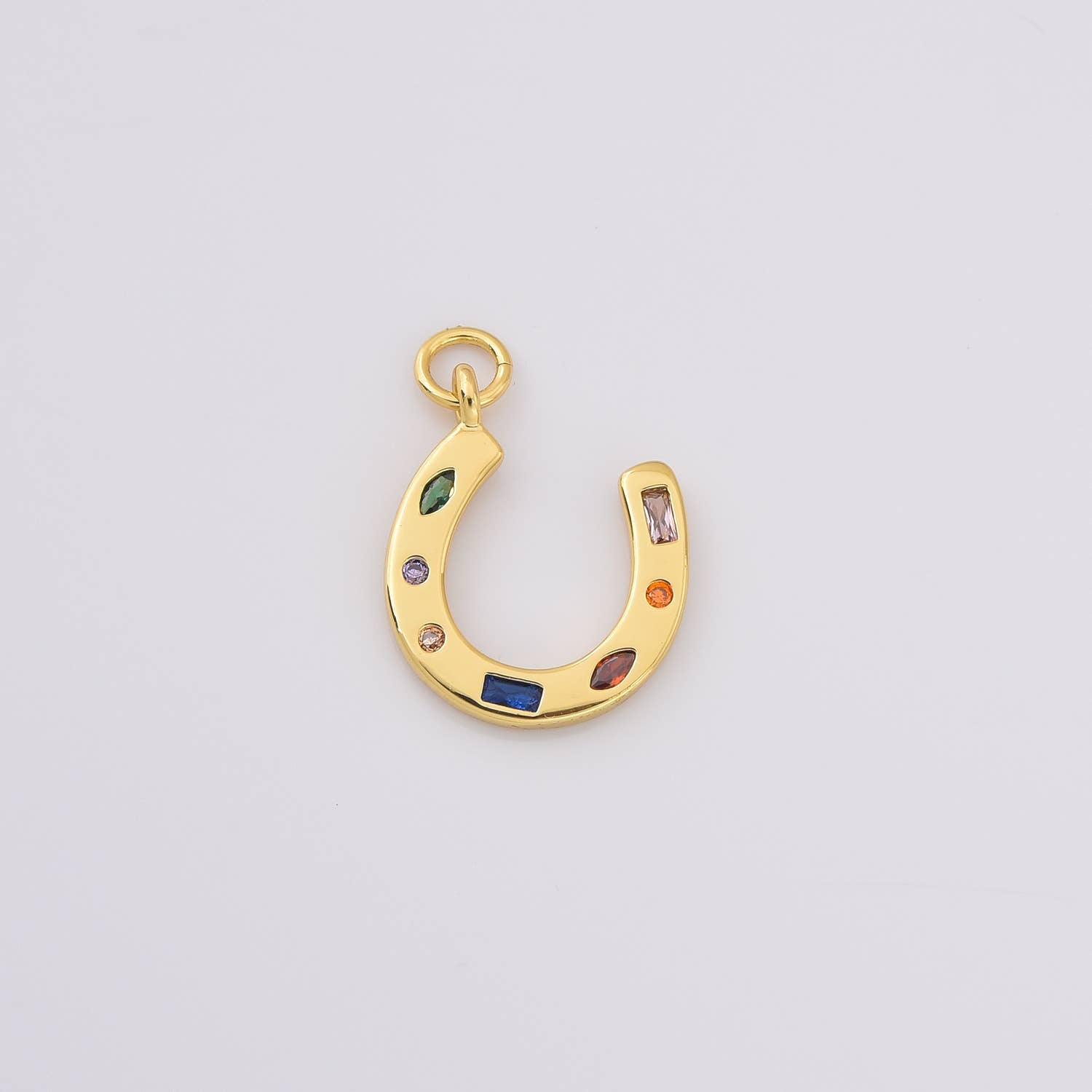 Gold Horseshoe Charm with Rainbow Gemstone, CP2225