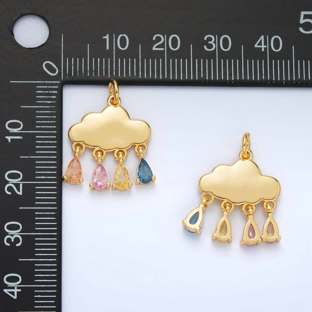 24K Gold Filled Pastel Multicolor Teardrop CZ Cloud Weather Charm | AG914