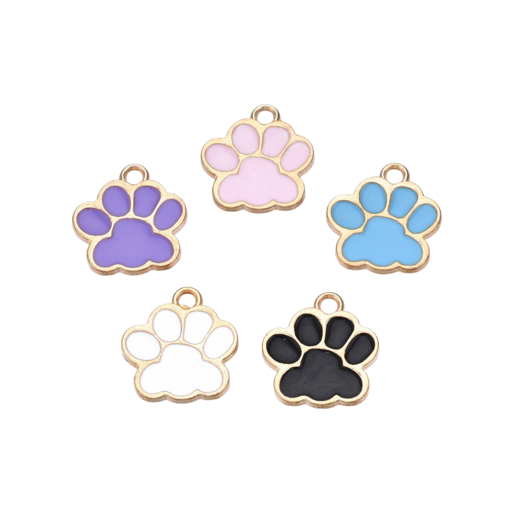 Gold Alloy Colorful Paw Print Charm: Black