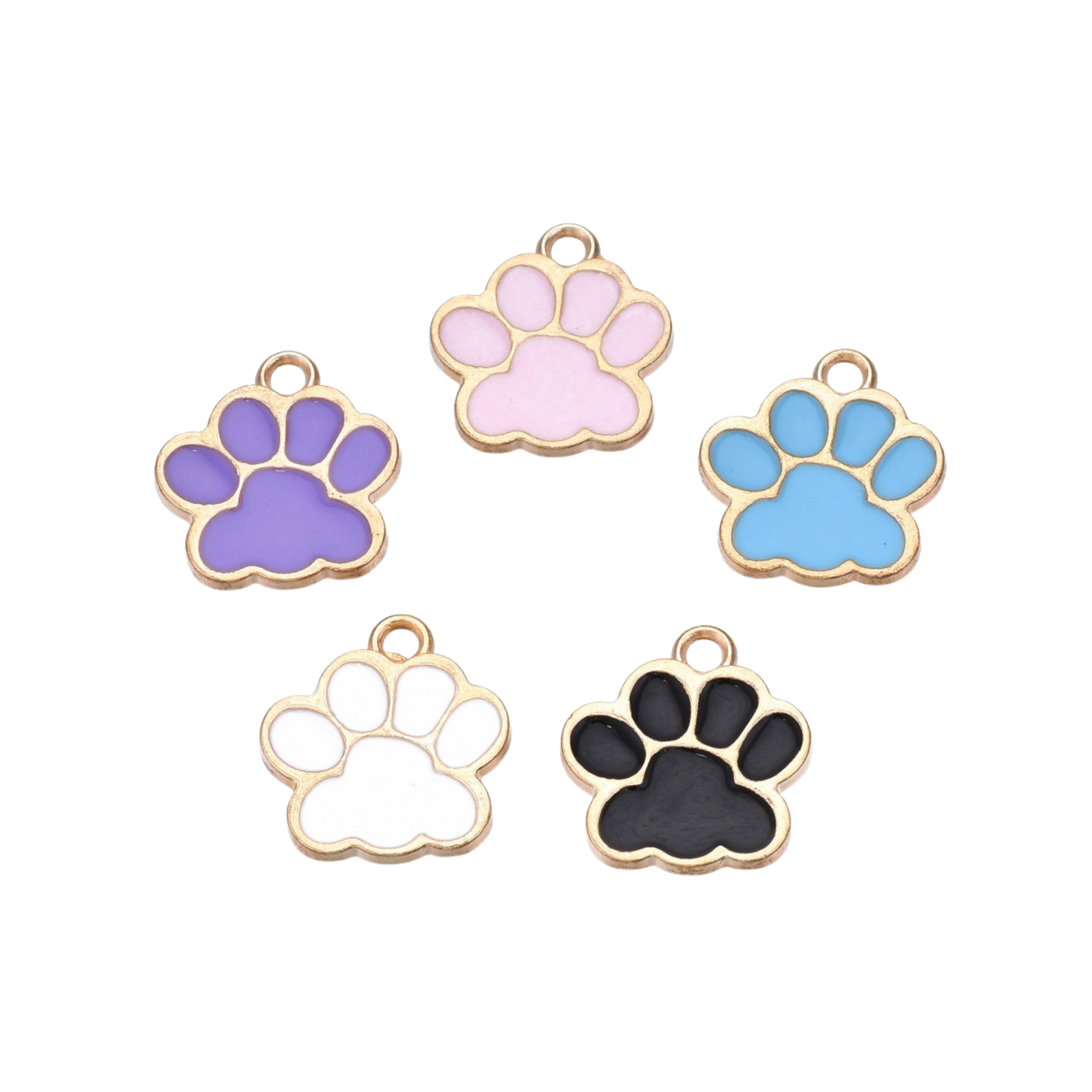 Gold Alloy Colorful Paw Print Charm: Black