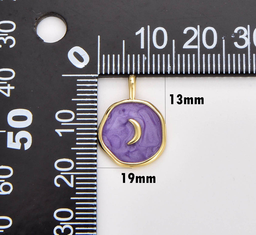 Enamel Celestial Gold Crescent Moon Charm Pendant: Purple