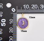Enamel Celestial Gold Crescent Moon Charm Pendant: Purple