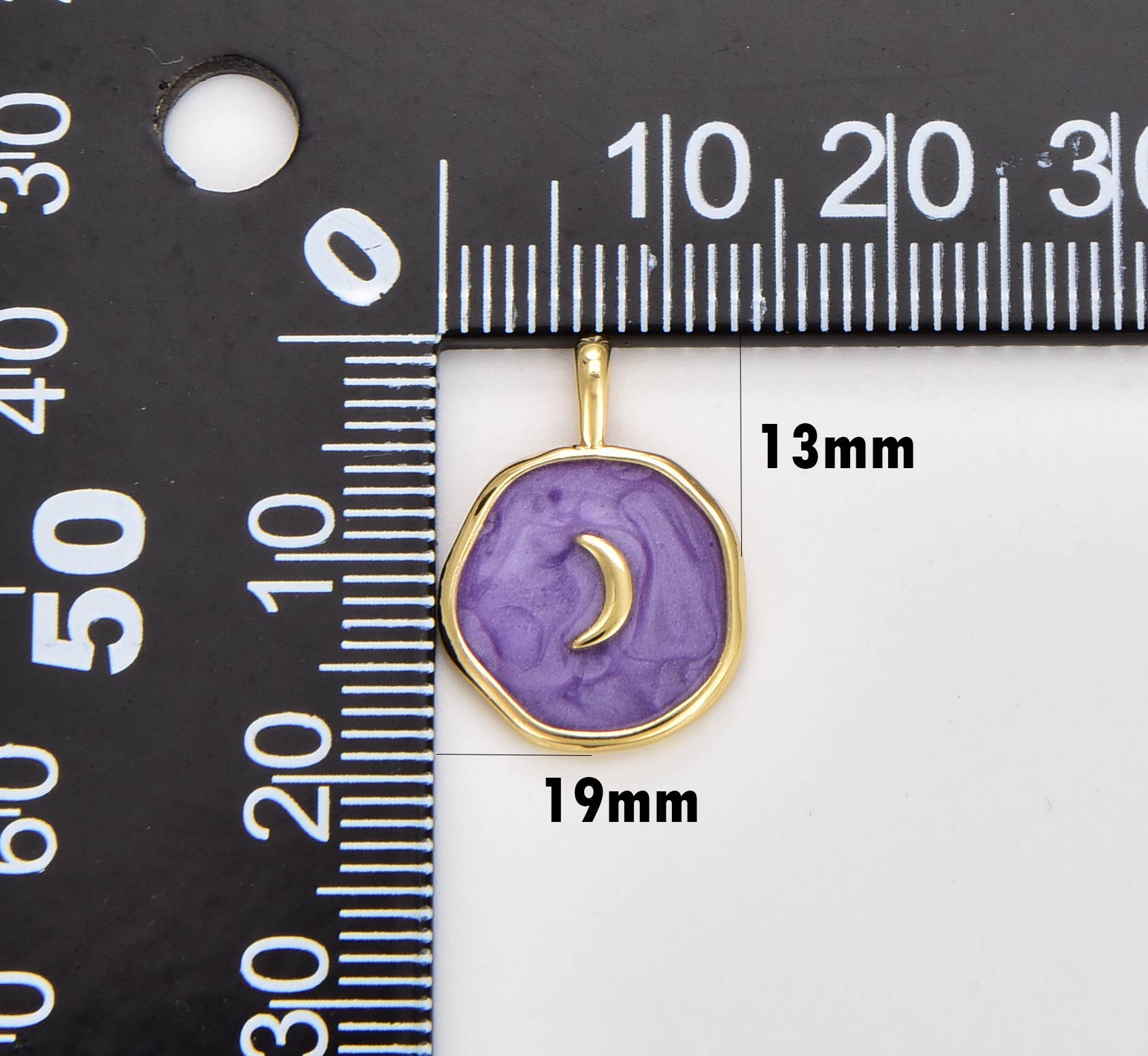 Enamel Celestial Gold Crescent Moon Charm Pendant: Purple
