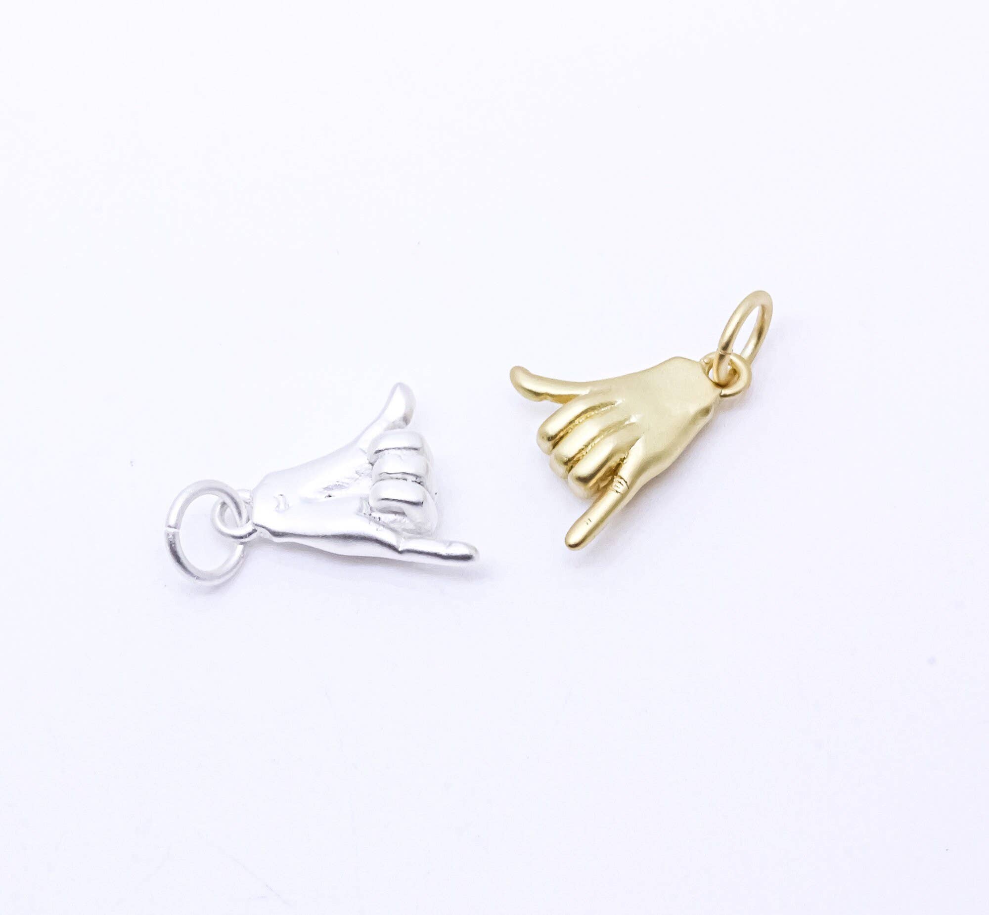 Matte Gold/Silver Shaka Hand Sign Charm, CPS105,CPG105: Gold / 6pcs