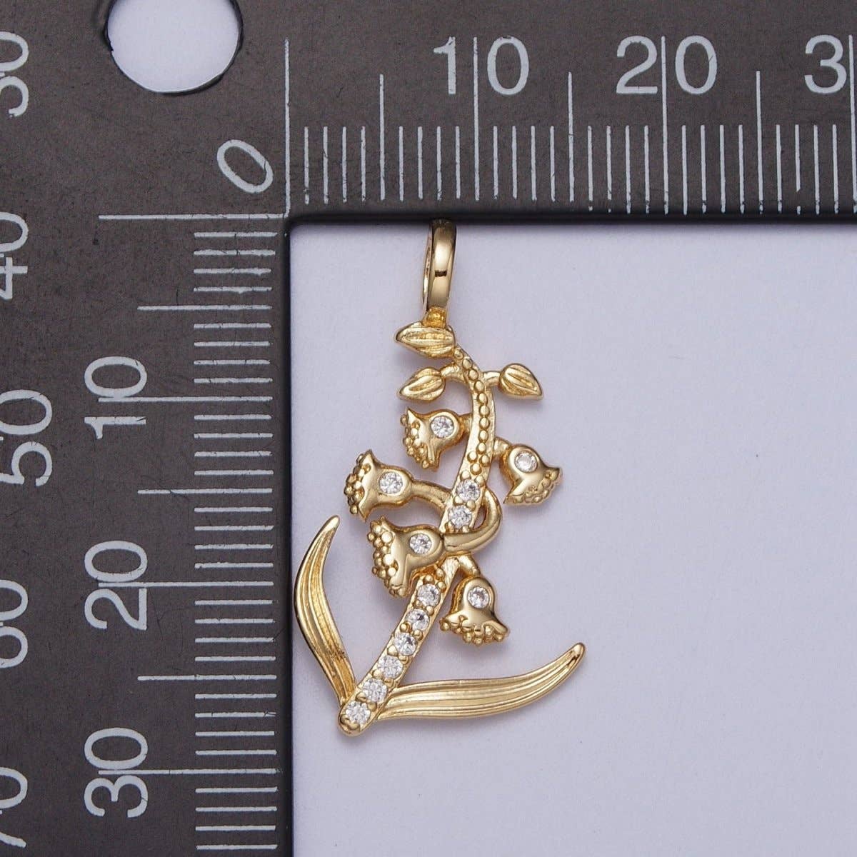 Micro Paved CZ Botanic Garden Birth Flower Gold Charm H-011 H-026 - H-032 H-038 H-040 H-041: January - Carnation