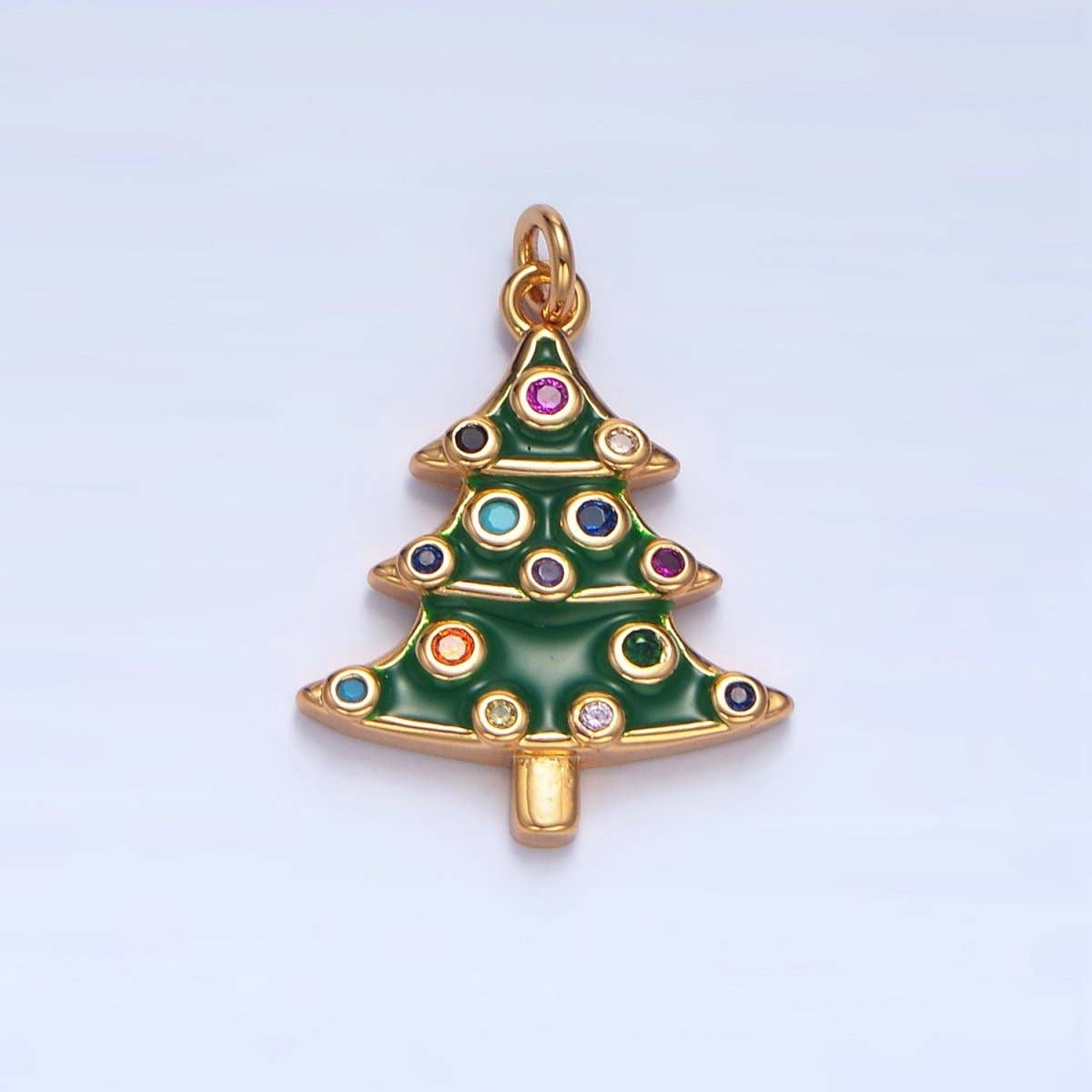 24K Gold Filled Multi Colored CZ Christmas Tree Charm | X-785
