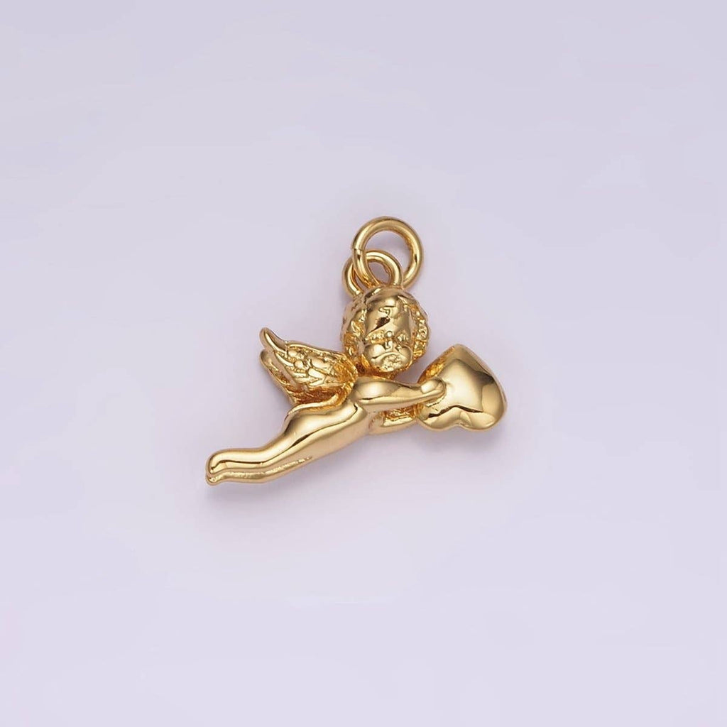 14K Gold Filed Cherub Baby Angel Heart Puffed Mini Charm in Gold & Silver | AG592: Gold